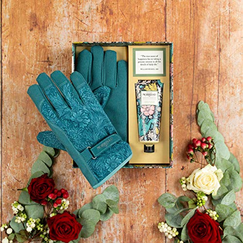 Morris - Juego de guantes de jardinería de arcilla rosa y madreselva con par de guantes de jardinería de algodón y crema de manos en caja de regalo, 455 g