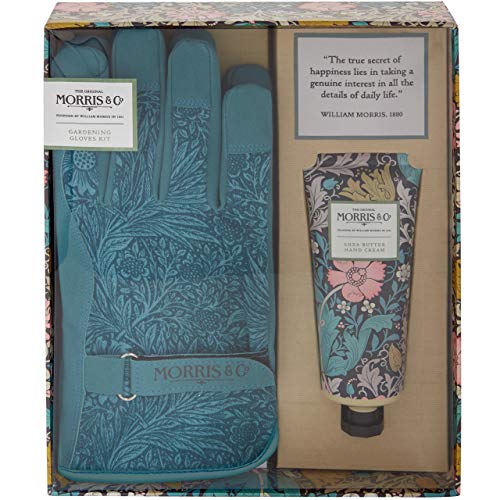 Morris - Juego de guantes de jardinería de arcilla rosa y madreselva con par de guantes de jardinería de algodón y crema de manos en caja de regalo, 455 g