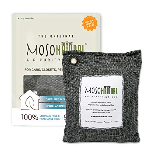 Moso Natural Una Bolsa de purificadora de Aire - Eliminador de Malos olores para los Coches, armarios, baños y áreas de Mascotas. 200-G Negro