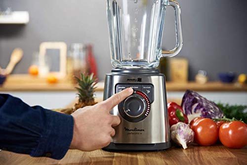 Moulinex Perfect Mix+ LM811D - Batidora de vaso de 1200 W, vidrio acabados exteriores de acero inoxidable, selector de la velocidad retroiluminable, 3 programas, modo manual y autoclean