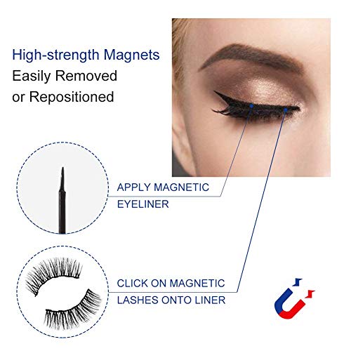 MOULLY Pestañas Magneticas Delineador Kit, Magnéticas Eyeliner Waterproof, 3D Pestañas Postizas Naturales Magnéticas Reutilizable Natural con Delineador Magnetico de Ojos y Pinzas