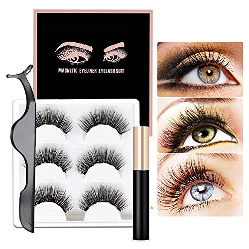 MOULLY Pestañas Magneticas Delineador Kit, Magnéticas Eyeliner Waterproof, 3D Pestañas Postizas Naturales Magnéticas Reutilizable Natural con Delineador Magnetico de Ojos y Pinzas