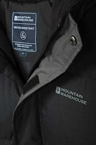 Mountain Warehouse Chaqueta de Nieve para Hombre - Impermeable, con Capucha, puños y Dobladillo Ajustables - Ideal para Viajes en Invierno Negro L