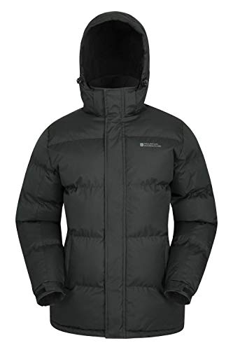 Mountain Warehouse Chaqueta de Nieve para Hombre - Impermeable, con Capucha, puños y Dobladillo Ajustables - Ideal para Viajes en Invierno Negro L
