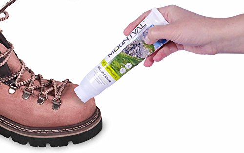 Mountval Crema Encerada, Crema nutritiva e impermeabilizante para Zapatos de Trekking de Piel, con aplicador de Esponja, (Transparente)