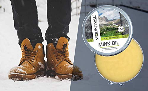 Mountval, El aceite de visón, aceite de calidad para zapatos, nutre a prueba de agua y protege los zapatos para exteriores hechos de cuero, Transparente (Neutral), 100.00 ml