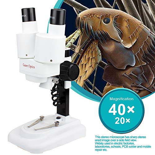 Moutec Microscopio estéreo, oculares WF10x y WF20x, Objetivo 2X, Aumento 20x- 40x y luz LED, microscopios binoculares para niños y niños