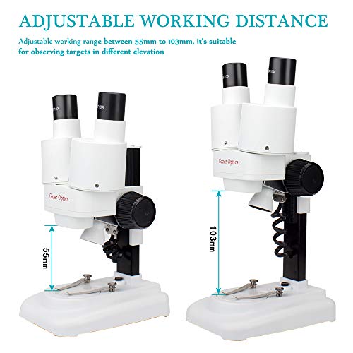Moutec Microscopio estéreo, oculares WF10x y WF20x, Objetivo 2X, Aumento 20x- 40x y luz LED, microscopios binoculares para niños y niños