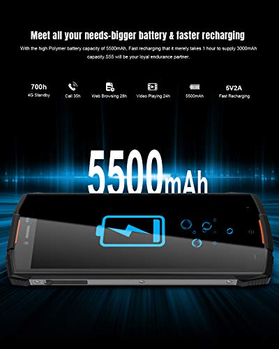 Movil Resistente DOOGEE S55 Smartphone Al Aire Libre Robusto 4G, Doble SIM Libre Android 8.0 Celular, IP68 Teléfono Móvil 4+64GB, 5,5 Pulgadas HD GPS/5500mAh/Cámara 13+8MP/Face ID Celular, Naranja