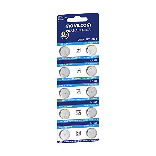MovilCom® - Pila botón AG4 Pila Reloj 1.5V Equivalente a 377, 377A, LR626, V377, 377S, D377, SR626SW, SR66, SR626, S626E, SR628SW, LR626SW, SR66SW, SR625SW