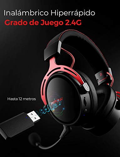Mpow Auriculares Gaming para PS4, PC, Xbox One, Estéreo Cascos Inalámbricos para Juegos con Micrófono con Cancelación de Ruido,Espuma de Memoria, Sonido Envolvente, Transmisor USB Incluido