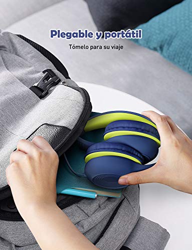 Mpow CH6 Auriculares para niños, Volumen Limitado en el oído Auriculares para niños con Conector de Audio de 3.5 mm para niños, niñas y niños, Auriculares con Cable Ajustable y Plegable con micrófono