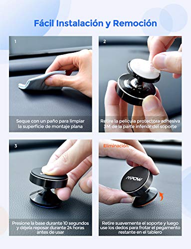 Mpow Soporte Magnético Coche, Soporte Móvil Coche para Salpicadero, Soporte Imanes para iPhone 11 Pro Max/11 Pro/11/ XS/XS Max/XR/X/SE/8/7/6, Galaxy S20/S10/S9/S8/S7/S6, HTC One, Sony Xperia, Negro