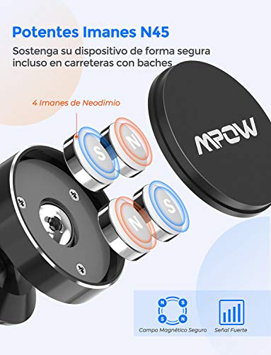 Mpow Soporte Magnético Coche, Soporte Móvil Coche para Salpicadero, Soporte Imanes para iPhone 11 Pro Max/11 Pro/11/ XS/XS Max/XR/X/SE/8/7/6, Galaxy S20/S10/S9/S8/S7/S6, HTC One, Sony Xperia, Negro
