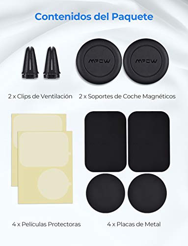 Mpow Soporte Móvil Coche, [2 Paquete] Soporte Móvil Coche para Iman Rejillas del Air para iPhone 11 Pro 11 11 Pro MAX XS MAX XR X 8 7 Plus 6, Galaxy S20 S10 S10e Note 10, 4 Placas de Metal Incluidas