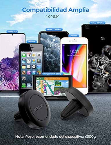 Mpow Soporte Móvil Coche, [2 Paquete] Soporte Móvil Coche para Iman Rejillas del Air para iPhone 11 Pro 11 11 Pro MAX XS MAX XR X 8 7 Plus 6, Galaxy S20 S10 S10e Note 10, 4 Placas de Metal Incluidas