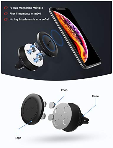 Mpow Soporte Móvil Coche, Soporte Magnético Rejillas, con Iman (2 Pack) para Rejillas Aire Coche Iman para iPhone XS/XS MAX/XR/X 8/8 Plus/7, Galaxy Note9/8/S8/S8, Smartphone, Dispositivo GPS y ect