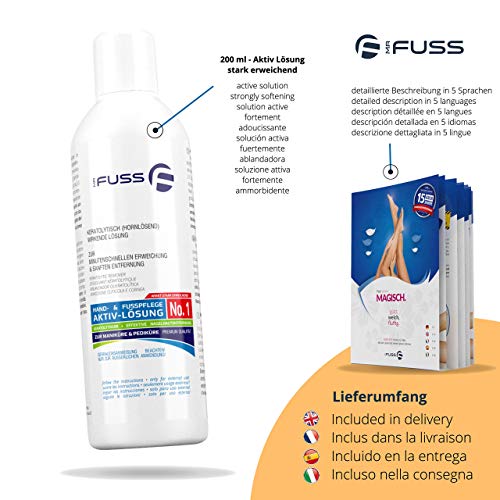 Mr. Fuss® Sistema Anti-Callos, Anti-Crecimiento - Removedor de cutículas Removedor de callosidad - Solución No. 1 - fuertemente suavizante - 200ml
