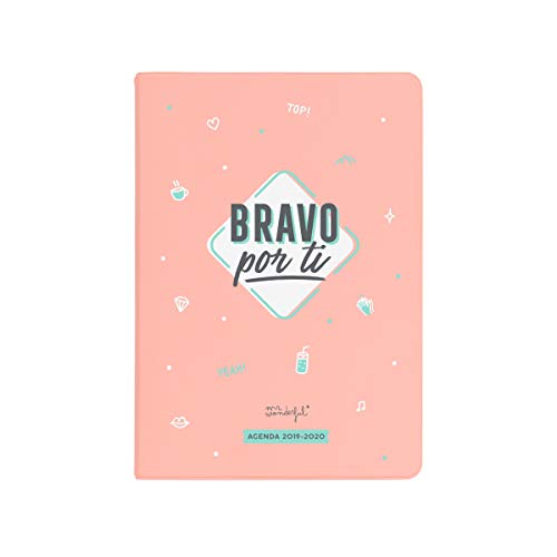 Mr Wonderful 2019/20 Diario - Agenda Clásica "Bravo por ti", 12,6 x 17,4 x 2,5 cm, 160 Páginas, Rosa