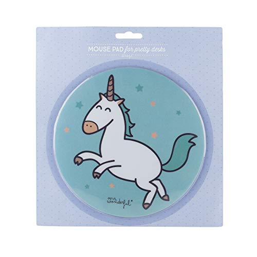 Mr Wonderful Alfombrilla para Ratón - Redonda, con Diseño de Unicornio con Estrellas Azul