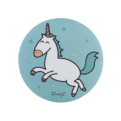 Mr Wonderful Alfombrilla para Ratón - Redonda, con Diseño de Unicornio con Estrellas Azul