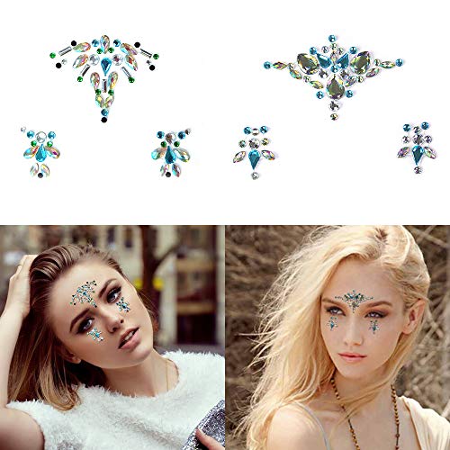 mreechan Joyas Pegatinas Cara,8 Piezas Tatuajes Cristal Temporales Pegatinas,Face Gems Stickers, Carnaval Pegatina Facial Cristales Adhesivo Tatuaje Festival Música, Fiesta Mujere, Chica, Niña