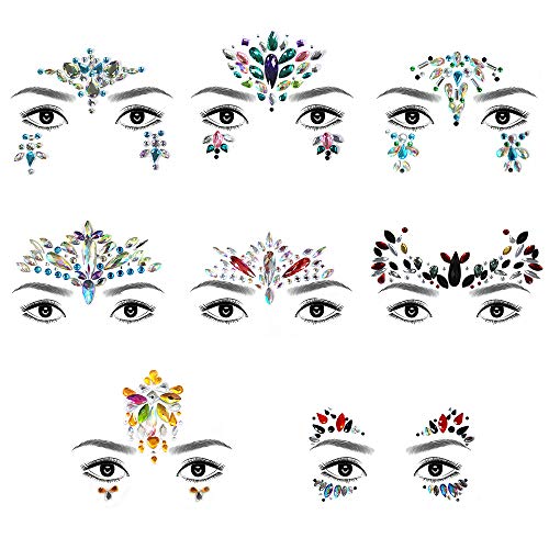 mreechan Joyas Pegatinas Cara,8 Piezas Tatuajes Cristal Temporales Pegatinas,Face Gems Stickers, Carnaval Pegatina Facial Cristales Adhesivo Tatuaje Festival Música, Fiesta Mujere, Chica, Niña