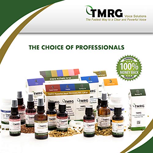 MRG Kit de recuperación vocal potente (L) | (85 mg en polvo + 30 ml + 20 ml gotas de aceite clásicas Synergy + pinza nasal) | Cuerdas vocales profesionales Remedio | Suplemento 100% Natural