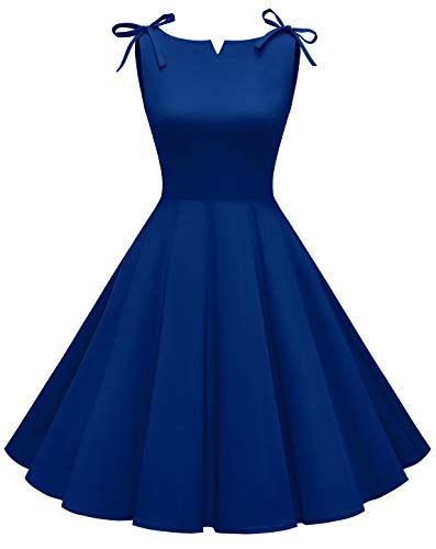 MUADRESS 1958 Vestidos Verano de Fiesta Mujer Elegante 1950s Pin Up Vintage Falda Retro Cóctel Rockabilly Clásico Azul Real L