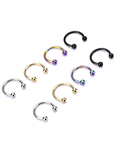 Mudder 8 Piezas Aro de Nariz de Herradura Pendiente de Nariz con 8 Piezas de Bolas de Reemplazo Aros Multifuncional de Perforación de Cuerpo, 4 Colores
