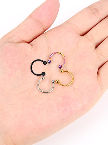 Mudder 8 Piezas Aro de Nariz de Herradura Pendiente de Nariz con 8 Piezas de Bolas de Reemplazo Aros Multifuncional de Perforación de Cuerpo, 4 Colores