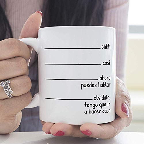 MUGFFINS Taza graciosa -"Shhh casi… Tengo que ir a hacer caca" - Regalos divertidos de Desayuno. Cerámica 350 mL