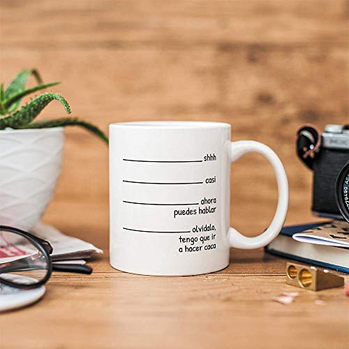 MUGFFINS Taza graciosa -"Shhh casi… Tengo que ir a hacer caca" - Regalos divertidos de Desayuno. Cerámica 350 mL