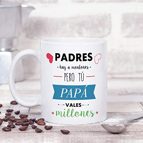 MUGFFINS Taza Papá - Padres hay a montones pero tú PAPÁ vales millones - Taza Desayuno con Frases/Mensajes. Idea Regalo Día del Padre. Cerámica 3