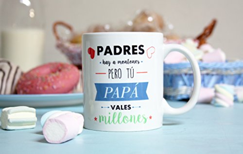 MUGFFINS Taza Papá - Padres hay a montones pero tú PAPÁ vales millones - Taza Desayuno con Frases/Mensajes. Idea Regalo Día del Padre. Cerámica 3