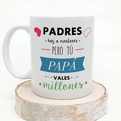 MUGFFINS Taza Papá - Padres hay a montones pero tú PAPÁ vales millones - Taza Desayuno con Frases/Mensajes. Idea Regalo Día del Padre. Cerámica 3