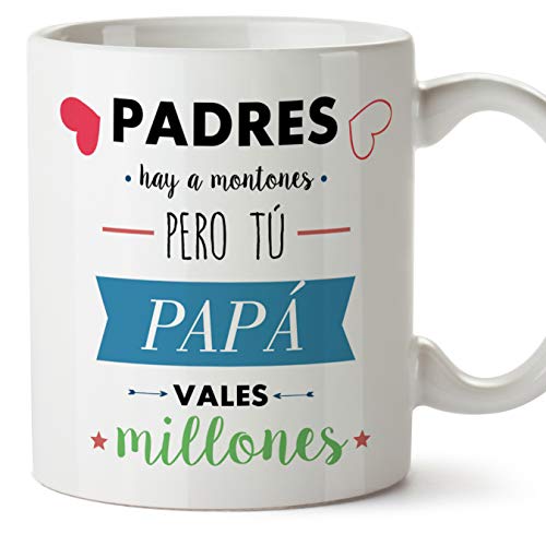 MUGFFINS Taza Papá - Padres hay a montones pero tú PAPÁ vales millones - Taza Desayuno con Frases/Mensajes. Idea Regalo Día del Padre. Cerámica 3