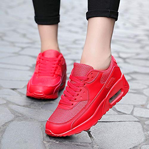 Mujer Zapatillas de Deporte con Amortiguación de Aire Zapatos con Cordones Transpirables para Caminar Correr Rojo EU 37
