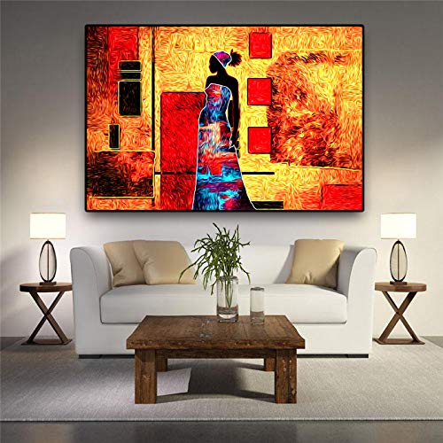 Mujeres africanas retro paisaje abstracto lienzo pintura de arte carteles e impresiones escandinavo arte pared sala sin marco decoración cuadros A71 30x40 cm