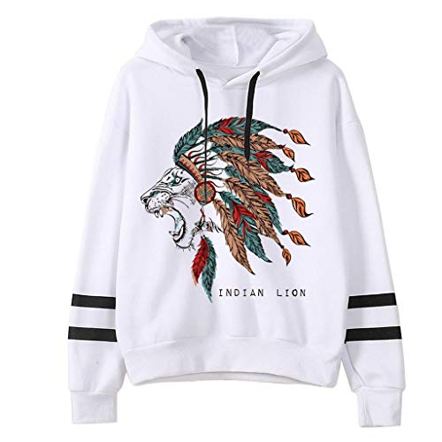 Mujeres Carta de impresión de Rayas Cuello Redondo Manga Larga suéter Tops Mujer Sudadera de Manga Larga Sudadera Corta con Capucha