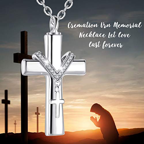 Mujeres Memorial Collares para Cremains, Cruz Colgante de Plata de ley 925 para Cenizas de Mascotas, Cremación Joyas de CELESTIA, Recuerdo del Cariño, con Embudo Relleno
