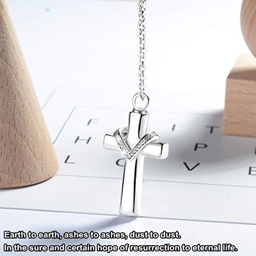 Mujeres Memorial Collares para Cremains, Cruz Colgante de Plata de ley 925 para Cenizas de Mascotas, Cremación Joyas de CELESTIA, Recuerdo del Cariño, con Embudo Relleno