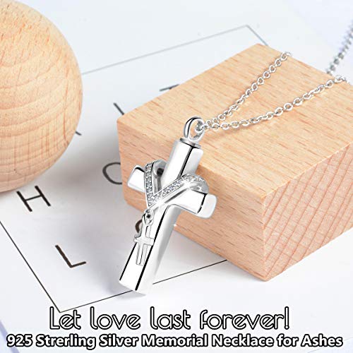 Mujeres Memorial Collares para Cremains, Cruz Colgante de Plata de ley 925 para Cenizas de Mascotas, Cremación Joyas de CELESTIA, Recuerdo del Cariño, con Embudo Relleno