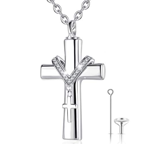 Mujeres Memorial Collares para Cremains, Cruz Colgante de Plata de ley 925 para Cenizas de Mascotas, Cremación Joyas de CELESTIA, Recuerdo del Cariño, con Embudo Relleno