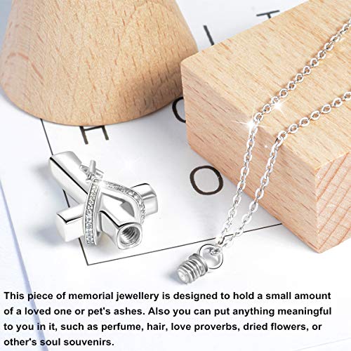Mujeres Memorial Collares para Cremains, Cruz Colgante de Plata de ley 925 para Cenizas de Mascotas, Cremación Joyas de CELESTIA, Recuerdo del Cariño, con Embudo Relleno