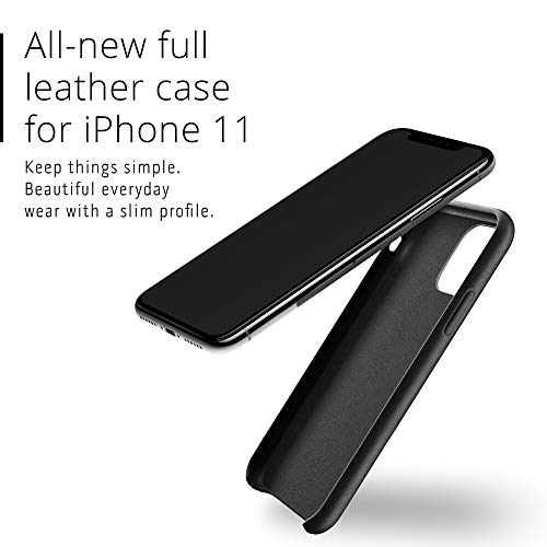 Mujjo Estuche para Apple iPhone 11 | Funda de Cuero Suave Efecto Envejecido Natural, Elevado 1 mm en la Pantalla, Cubierta súper Delgada (Negro)