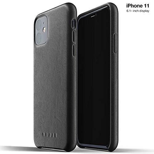 Mujjo Estuche para Apple iPhone 11 | Funda de Cuero Suave Efecto Envejecido Natural, Elevado 1 mm en la Pantalla, Cubierta súper Delgada (Negro)