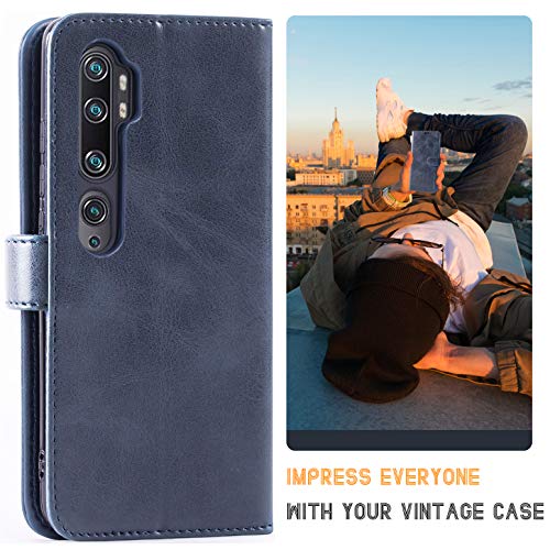 Mulbess Funda Xiaomi Mi Note 10 [Libro Caso Cubierta] [Vintage de Billetera Cuero de la PU] con Tapa Magnética Carcasa para Xiaomi Mi Note 10 / Note 10 Pro Case, Azul Marino