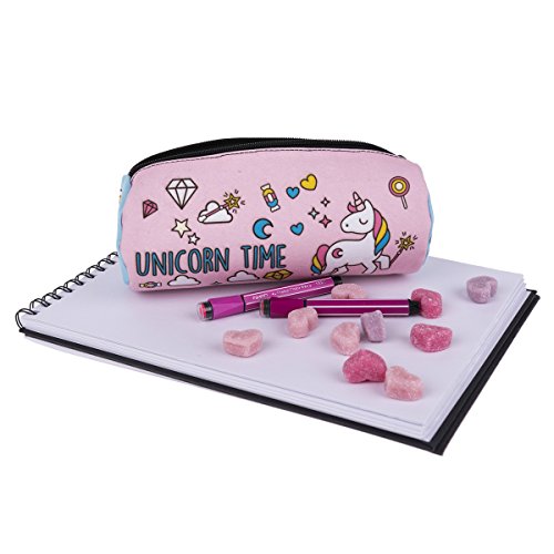 Multi Funcional 3D Unicornio diseño portátil de viaje de almacenamiento de bolsa de maquillaje cosmético Bolsa Funda Pencial (Rosa)