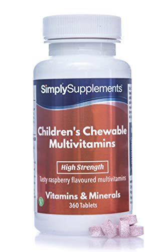 Multivitaminas Masticables para Niños con Vitamina C - ¡Bote para 1 año! - Apto para vegetarianos - 360 Comprimidos - SimplySupplements